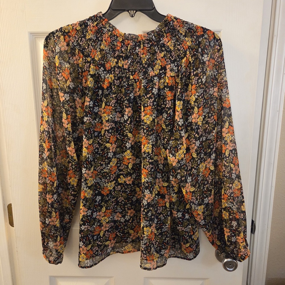 Loft sz XL blue floral chiffon blouse NWT sheer slvs garden boho cottagcore - Picture 5 of 12
